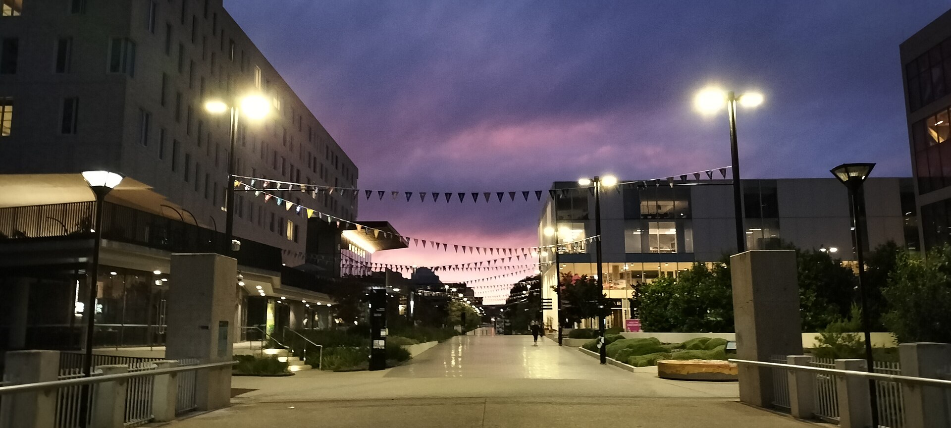 Kambri precinct at the Australian National University campus in Canberra at dawn
